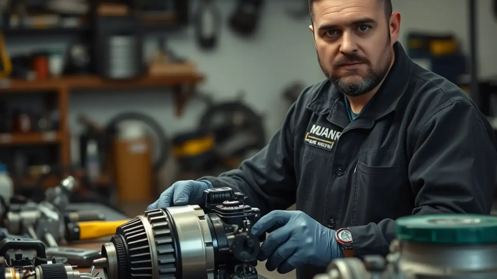 Professional mechanic's workbench with tools