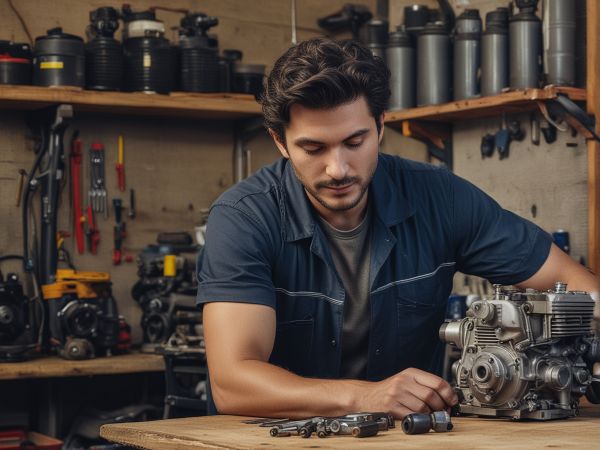 Professional mechanic working on small engine